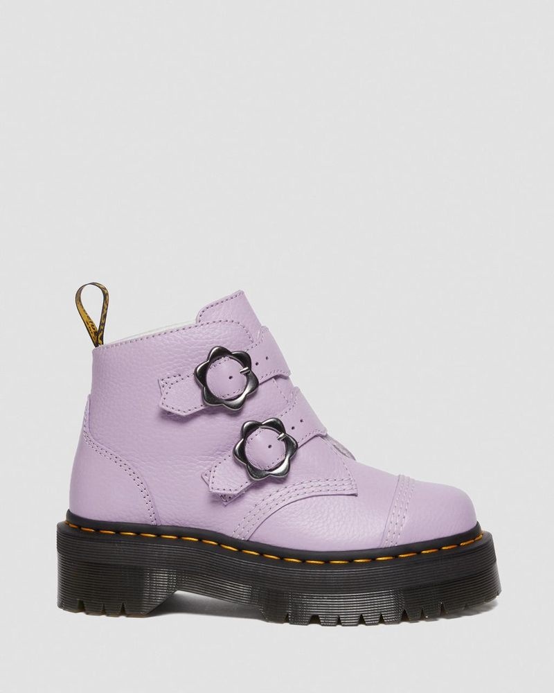 Dr Martin Martens Devon Flower Buckle Leather Platform Boots (Milled Nappa) Platforms Boots Lilac | CA80-C7PB