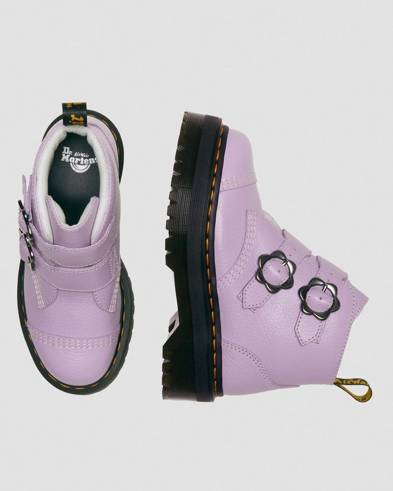 Dr Martin Martens Devon Flower Buckle Leather Platform Boots (Milled Nappa) Platforms Boots Lilac | CA80-C7PB