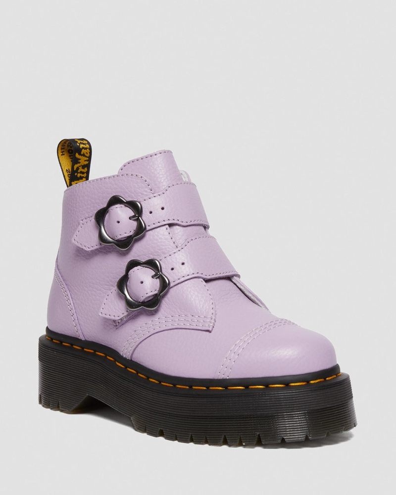 Dr Martin Martens Devon Flower Buckle Leather Platform Boots (Milled Nappa) Platforms Boots Lilac | CA80-C7PB