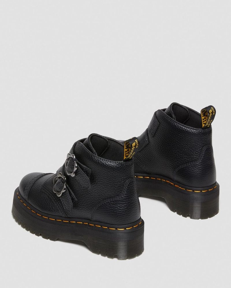 Dr Martin Martens Devon Flower Buckle Leather Platform Boots (Milled Nappa) Platforms Boots Black | KS27-G4RM