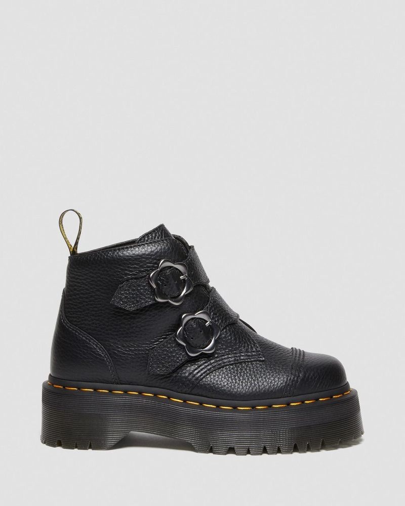 Dr Martin Martens Devon Flower Buckle Leather Platform Boots (Milled Nappa) Platforms Boots Black | KS27-G4RM