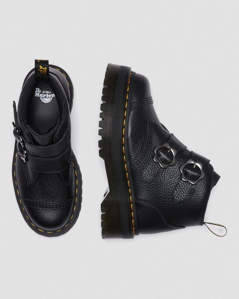 Dr Martin Martens Devon Flower Buckle Leather Platform Boots (Milled Nappa) Platforms Boots Black | KS27-G4RM