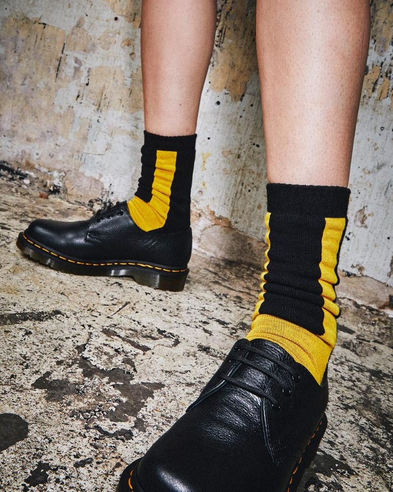 Dr Martin Martens Double Doc Cotton Blend Socks (Cotton Blend) Socks Black+Yellow | LA32-S9LX