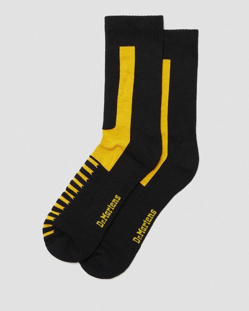 Dr Martin Martens Double Doc Cotton Blend Socks (Cotton Blend) Socks Black+Yellow | LA32-S9LX