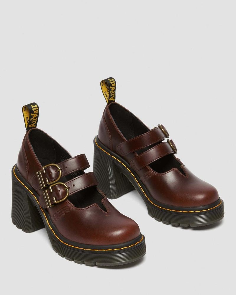 Dr Martin Martens Eviee Leather Mary Jane Heeled Shoes Shoes Dark Brown | NS04-B5DH