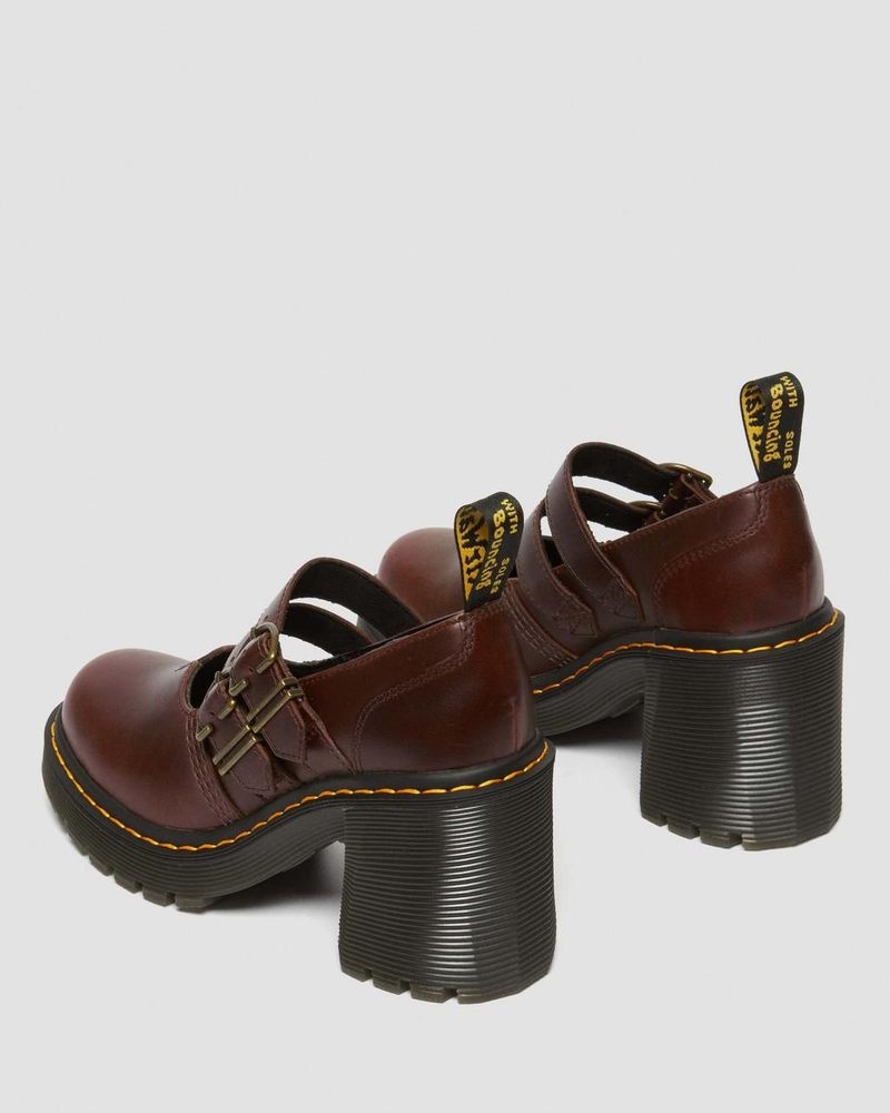 Dr Martin Martens Eviee Leather Mary Jane Heeled Shoes Shoes Dark Brown | NS04-B5DH