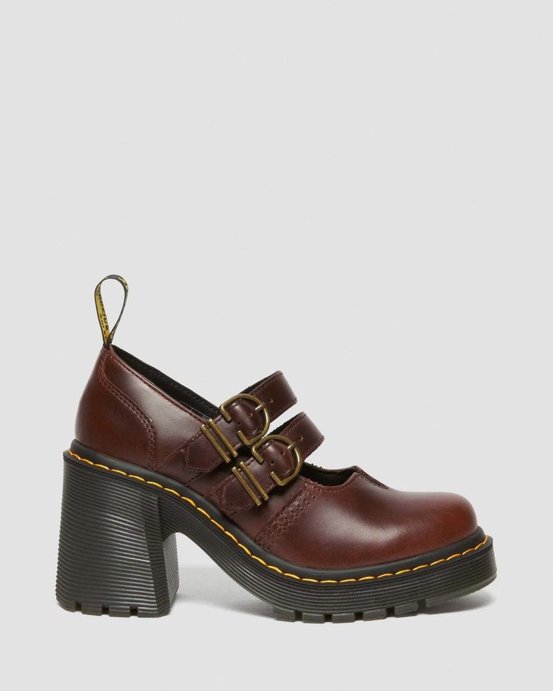 Dr Martin Martens Eviee Leather Mary Jane Heeled Shoes Shoes Dark Brown | NS04-B5DH