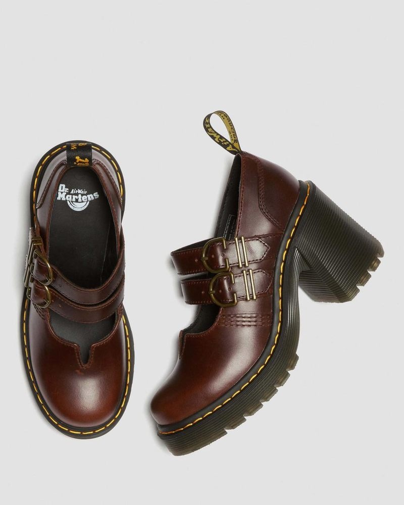 Dr Martin Martens Eviee Leather Mary Jane Heeled Shoes Shoes Dark Brown | NS04-B5DH