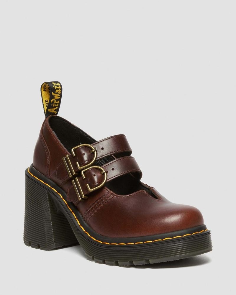 Dr Martin Martens Eviee Leather Mary Jane Heeled Shoes Shoes Dark Brown | NS04-B5DH