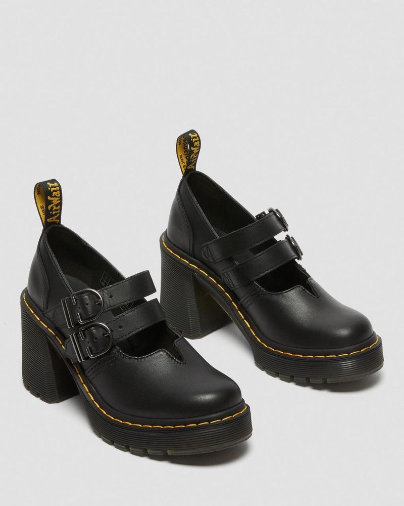 Dr Martin Martens Eviee Sendal Leather Heeled Shoes (Sendal) Platforms Shoes Black | XD59-W7QC