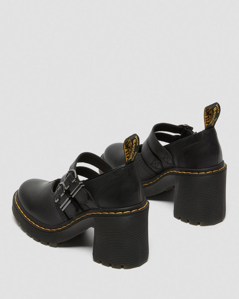 Dr Martin Martens Eviee Sendal Leather Heeled Shoes (Sendal) Platforms Shoes Black | XD59-W7QC