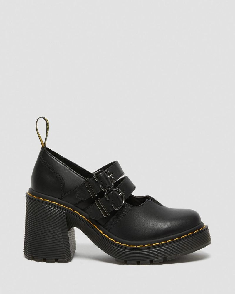 Dr Martin Martens Eviee Sendal Leather Heeled Shoes (Sendal) Platforms Shoes Black | XD59-W7QC