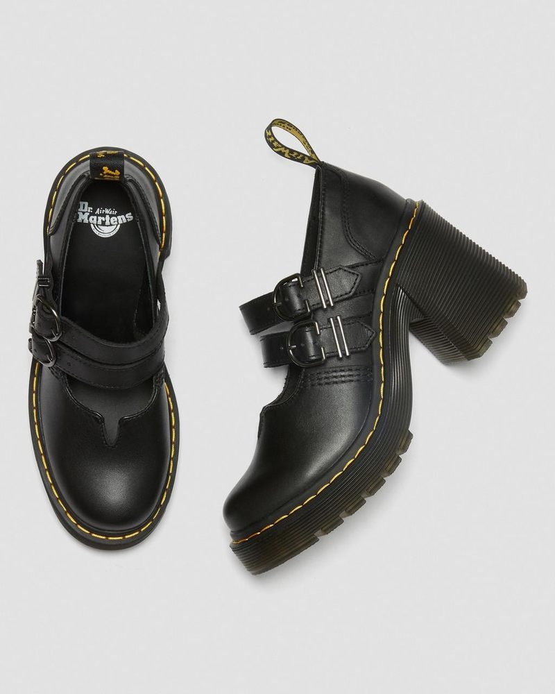 Dr Martin Martens Eviee Sendal Leather Heeled Shoes (Sendal) Platforms Shoes Black | XD59-W7QC