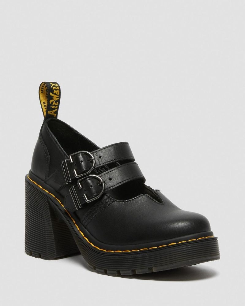 Dr Martin Martens Eviee Sendal Leather Heeled Shoes (Sendal) Platforms Shoes Black | XD59-W7QC