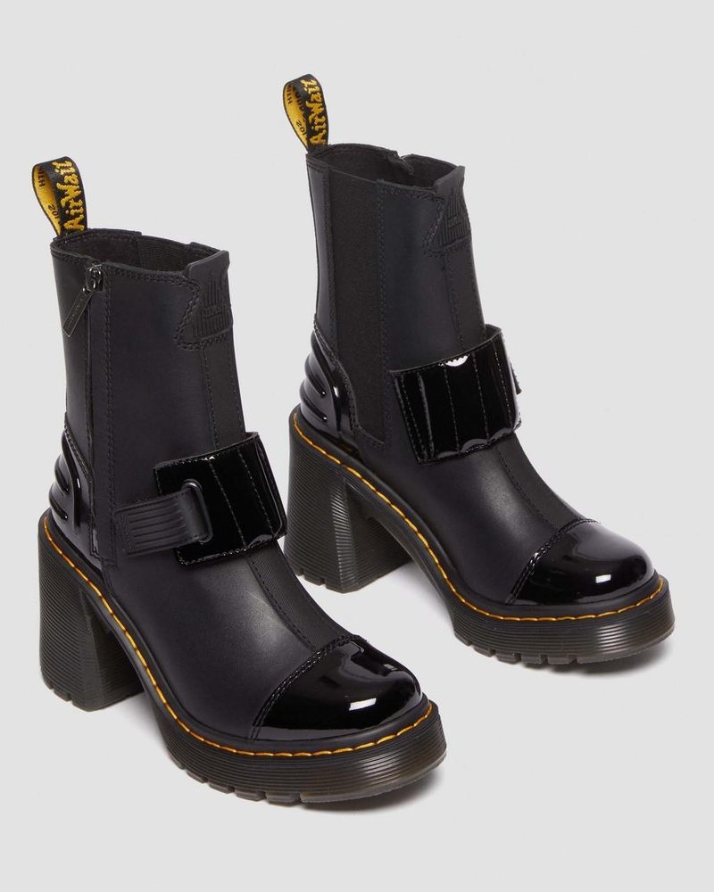 Dr Martin Martens Gaya Alternative Leather Heeled Chelsea Boots (Sendal + Soft Patent Pu) Platforms Boots Black | JD66-J4MH