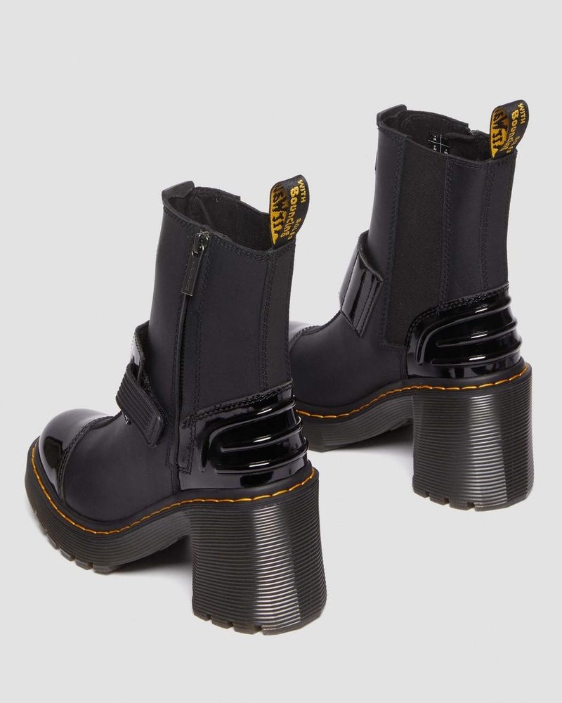 Dr Martin Martens Gaya Alternative Leather Heeled Chelsea Boots (Sendal + Soft Patent Pu) Platforms Boots Black | JD66-J4MH