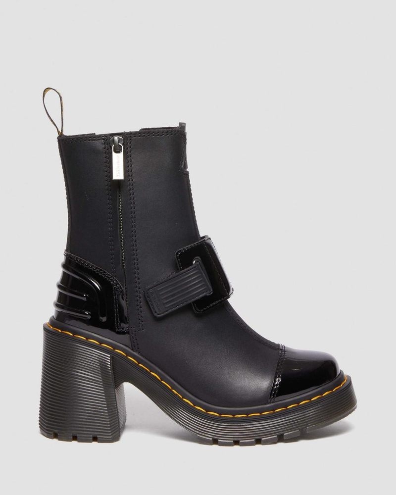 Dr Martin Martens Gaya Alternative Leather Heeled Chelsea Boots (Sendal + Soft Patent Pu) Platforms Boots Black | JD66-J4MH