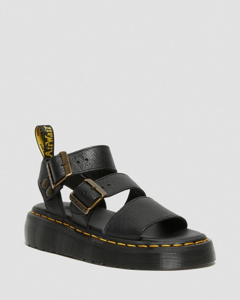 Dr Martin Martens Gryphon Pisa Leather Platform Sandals (Pisa) Platforms Sandals Black | GB79-R0TK