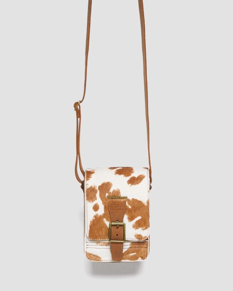 Dr Martin Martens Hair-On Cow Print Vertical Crossbody Bag (Hair On) Bags & Backpacks Warm Tan | VJ09-Y4UD