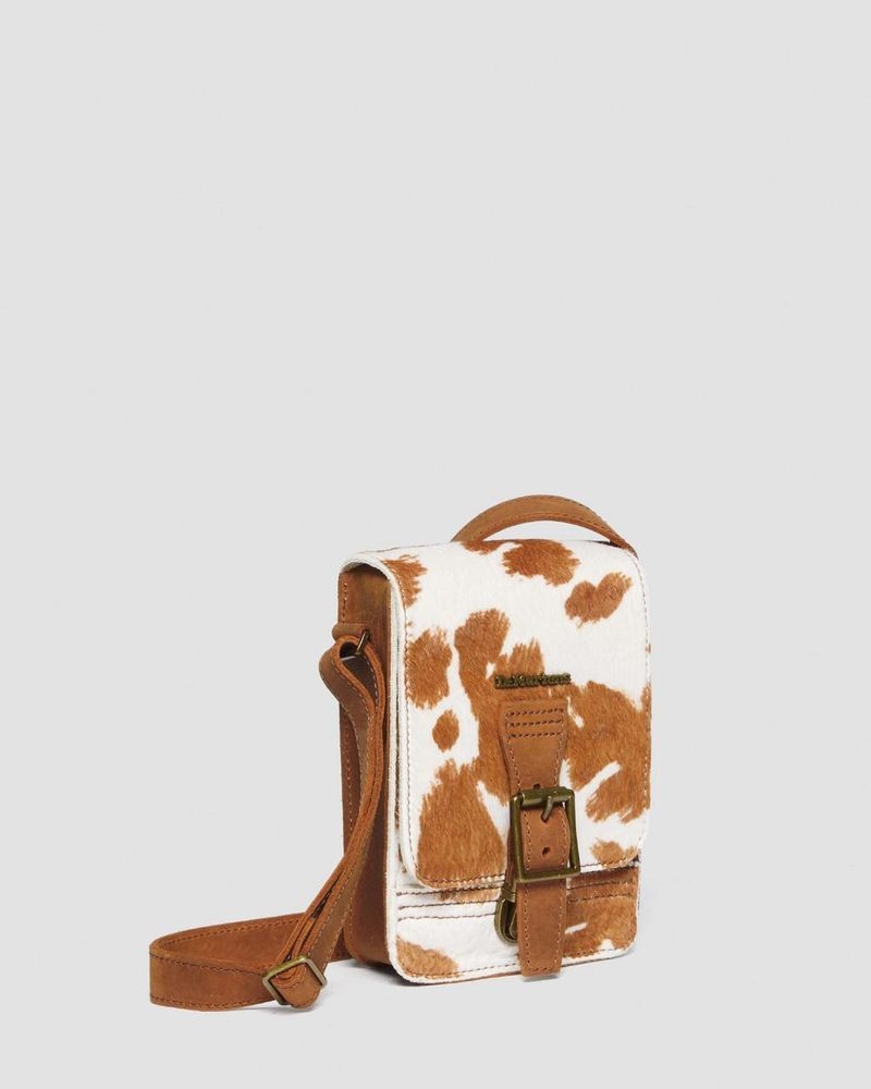 Dr Martin Martens Hair-On Cow Print Vertical Crossbody Bag (Hair On) Bags & Backpacks Warm Tan | VJ09-Y4UD