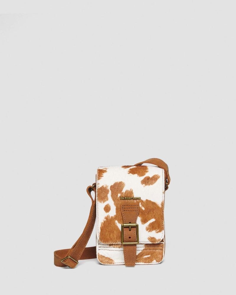 Dr Martin Martens Hair-On Cow Print Vertical Crossbody Bag (Hair On) Bags & Backpacks Warm Tan | VJ09-Y4UD