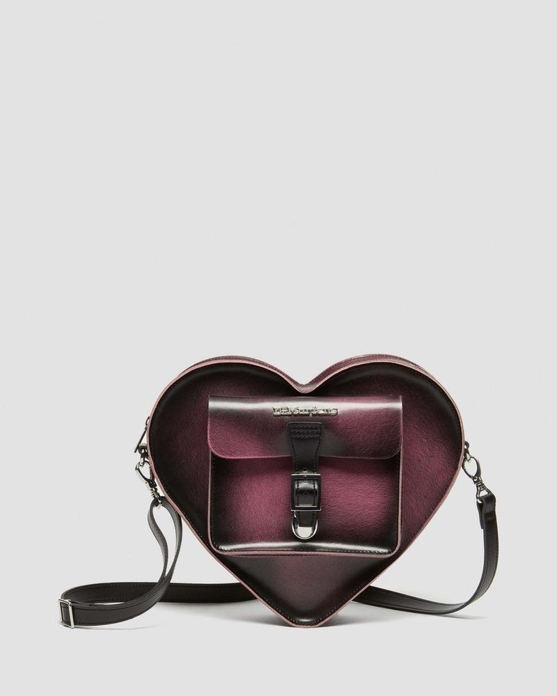 Dr Martin Martens Heart Shaped Distressed Leather Backpack (Arcadia) Bags & Backpacks Black+Fondant Pink | XS59-E8SW