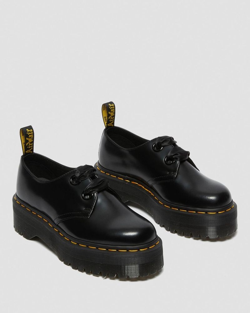 Dr Martin Martens Holly - Leather Platform Shoes (Buttero) Platforms Shoes Black | IY58-A6RX