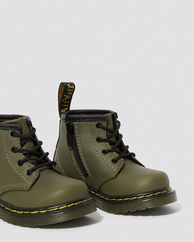 Dr Martin Martens Infant 1460 Leather Lace Up Boots (Romario) Boots Olive | ES18-S8BS