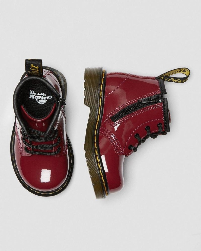 Dr Martin Martens Infant 1460 Patent Leather Lace Up Boots (Patent Leather) Boots Dark Red | LY93-L7KG