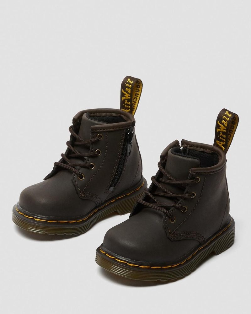 Dr Martin Martens Infant 1460 Wildhorse Leather Lace Up Boots (Wildhorse Lamper) Boots Dark Brown | WN94-P3LB