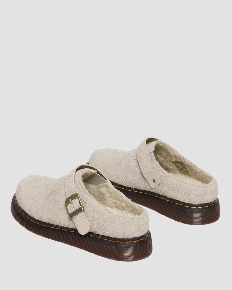 Dr Martin Martens Isham Faux Shearling Lined Suede Slingback Mules (Long Napped Suede) Sandals Vintage Taupe | GQ68-V6PW