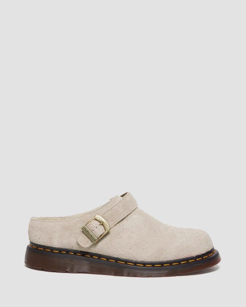 Dr Martin Martens Isham Faux Shearling Lined Suede Slingback Mules (Long Napped Suede) Sandals Vintage Taupe | GQ68-V6PW