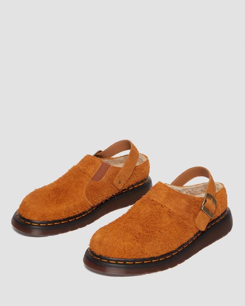 Dr Martin Martens Isham Faux Shearling Lined Suede Slingback Mules (Long Napped Suede) Sandals Pecan Brown | MR50-T8XF