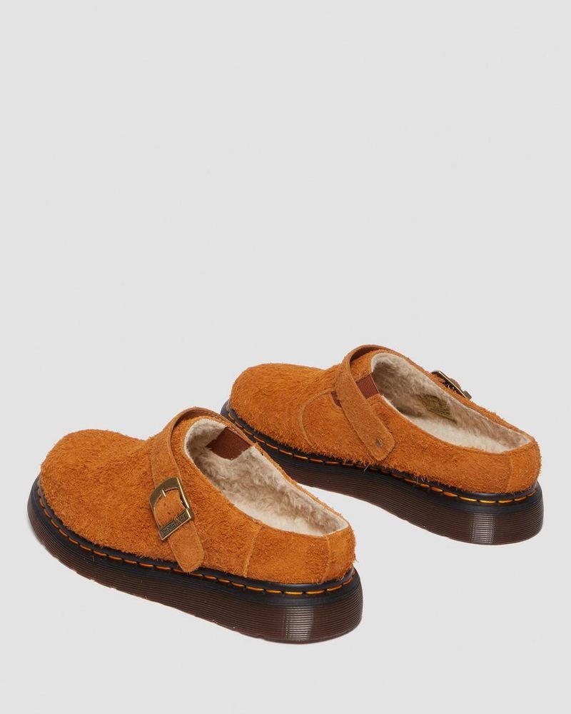 Dr Martin Martens Isham Faux Shearling Lined Suede Slingback Mules (Long Napped Suede) Sandals Pecan Brown | MR50-T8XF