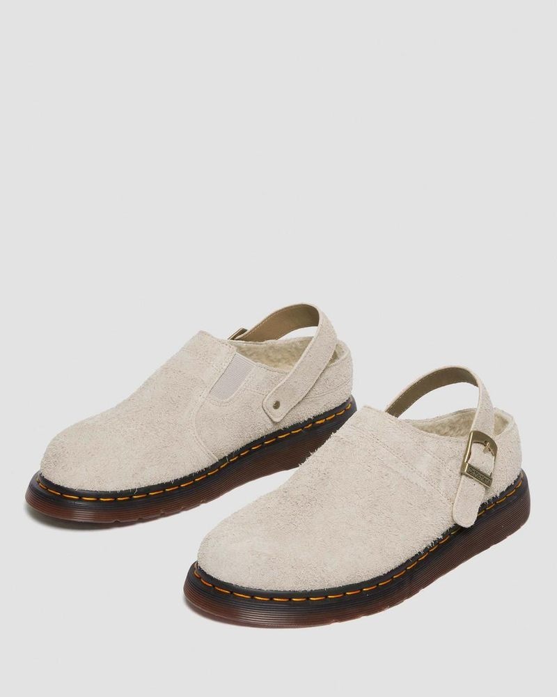 Dr Martin Martens Isham Faux Shearling Lined Suede Slingback Mules (Long Napped Suede) Sandals Vintage Taupe | UG27-P4WA