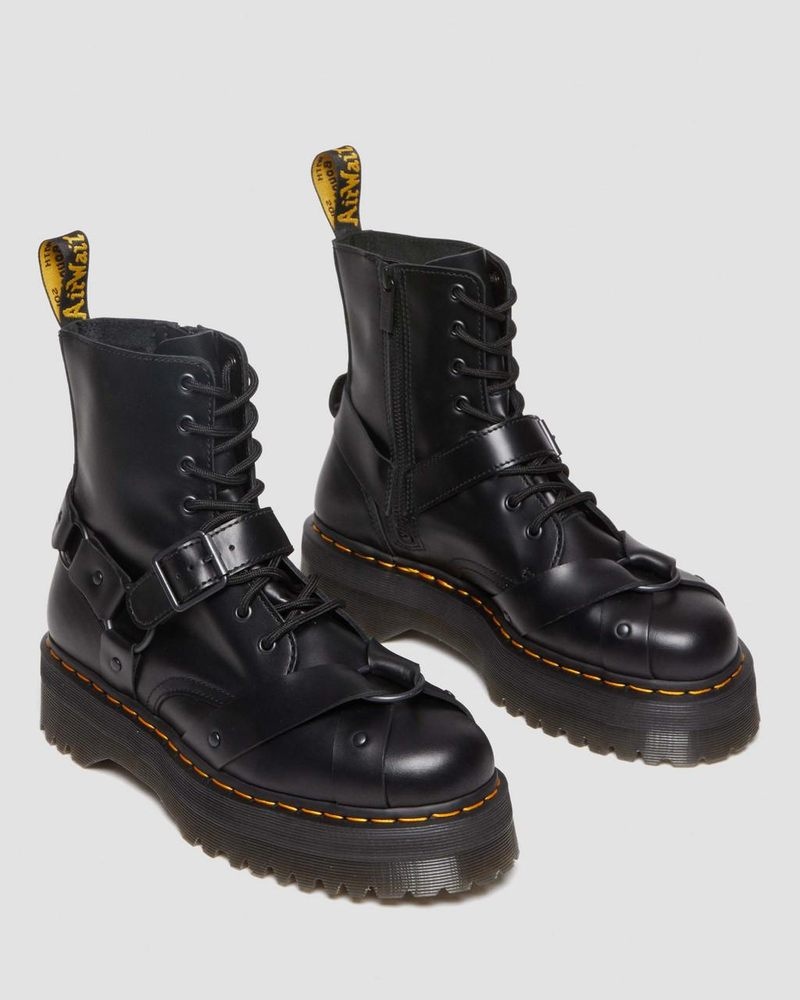 Dr Martin Martens Jadon Boot Harness Leather Platforms (Paris) Platforms Boots Black | OP45-L9XW