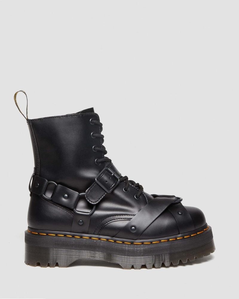 Dr Martin Martens Jadon Boot Harness Leather Platforms (Paris) Platforms Boots Black | OP45-L9XW