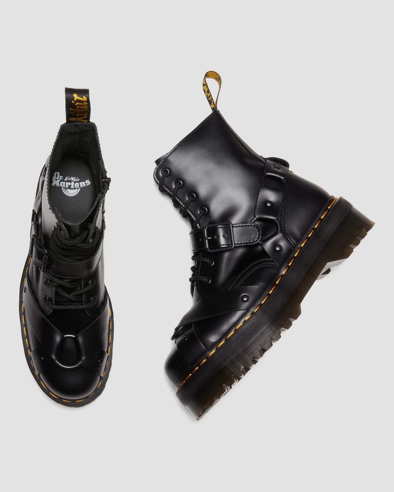 Dr Martin Martens Jadon Boot Harness Leather Platforms (Paris) Platforms Boots Black | OP45-L9XW