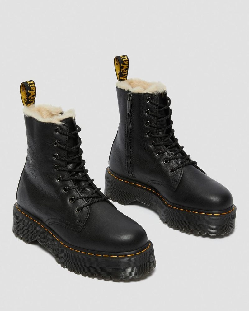 Dr Martin Martens Jadon Boot Leather Faux Fur Lined Platforms (Pisa) Platforms Boots Black | YU62-V2PJ