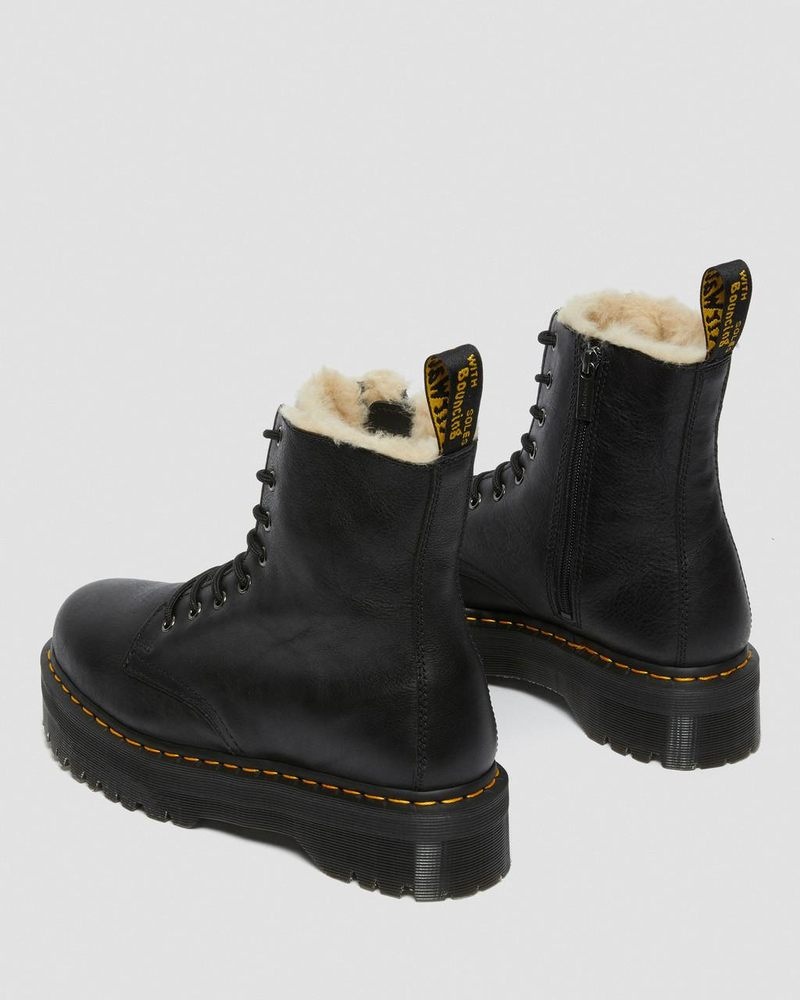 Dr Martin Martens Jadon Boot Leather Faux Fur Lined Platforms (Pisa) Platforms Boots Black | YU62-V2PJ