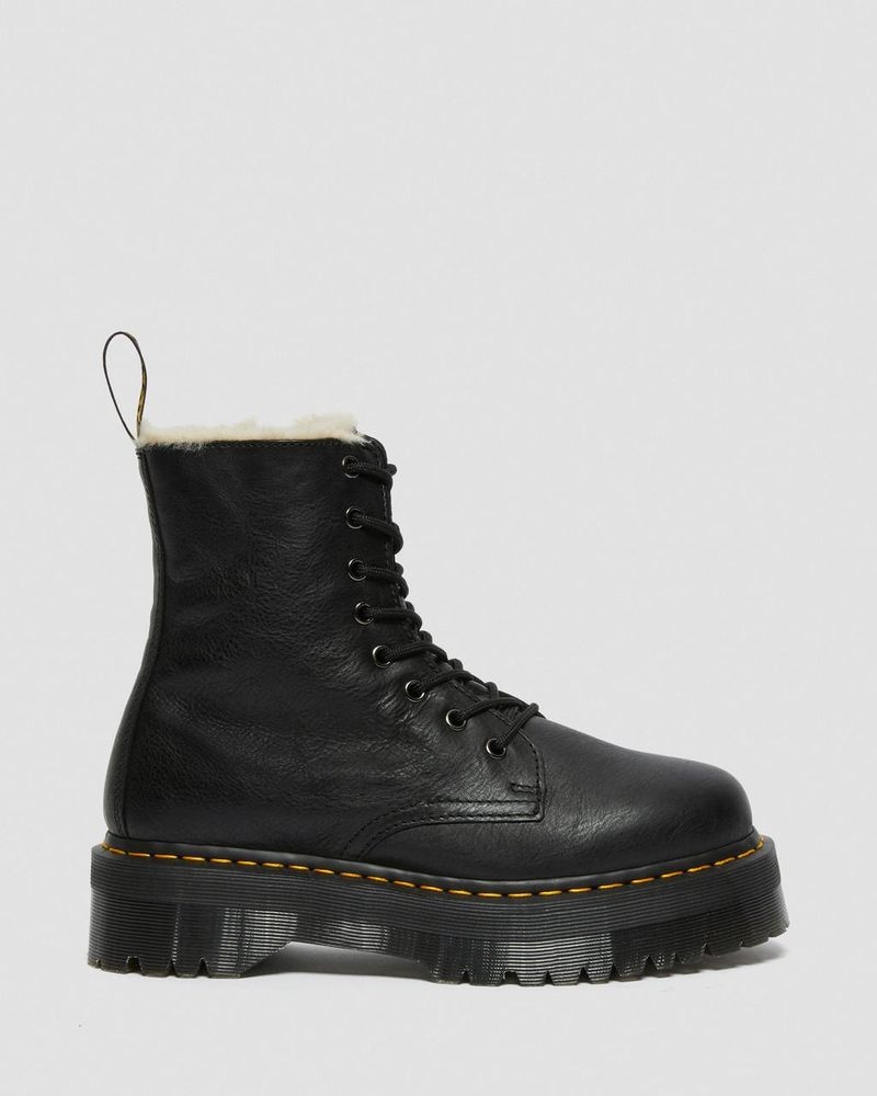 Dr Martin Martens Jadon Boot Leather Faux Fur Lined Platforms (Pisa) Platforms Boots Black | YU62-V2PJ