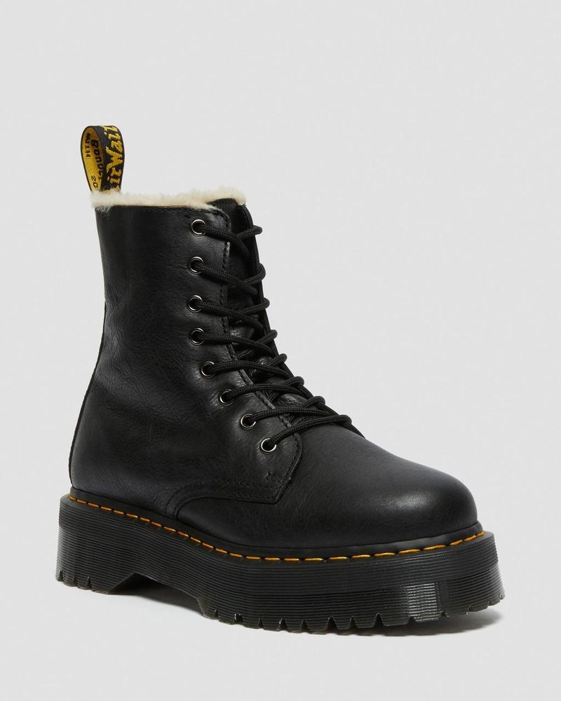 Dr Martin Martens Jadon Boot Leather Faux Fur Lined Platforms (Pisa) Platforms Boots Black | PR40-Y4KO