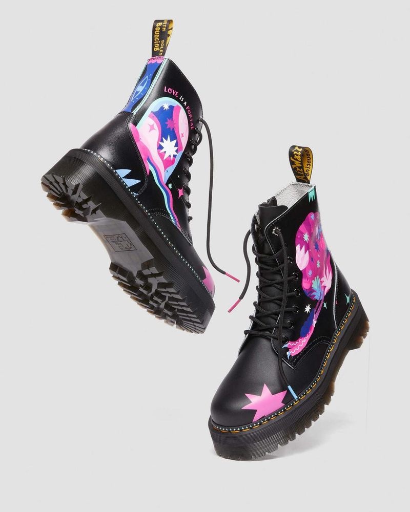 Dr Martin Martens Jadon Boot Loveis Wise Pride Platforms (Smooth Leather) Shoes Black | ZM02-P3DG