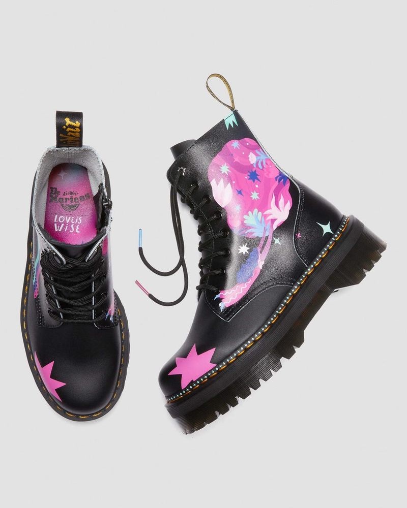 Dr Martin Martens Jadon Boot Loveis Wise Pride Platforms (Smooth Leather) Shoes Black | ZM02-P3DG