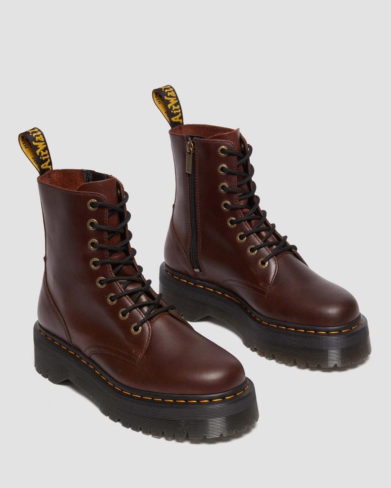 Dr Martin Martens Jadon Boot Pull Up Leather Platforms Platforms Boots Dark Brown | YW33-A6ML