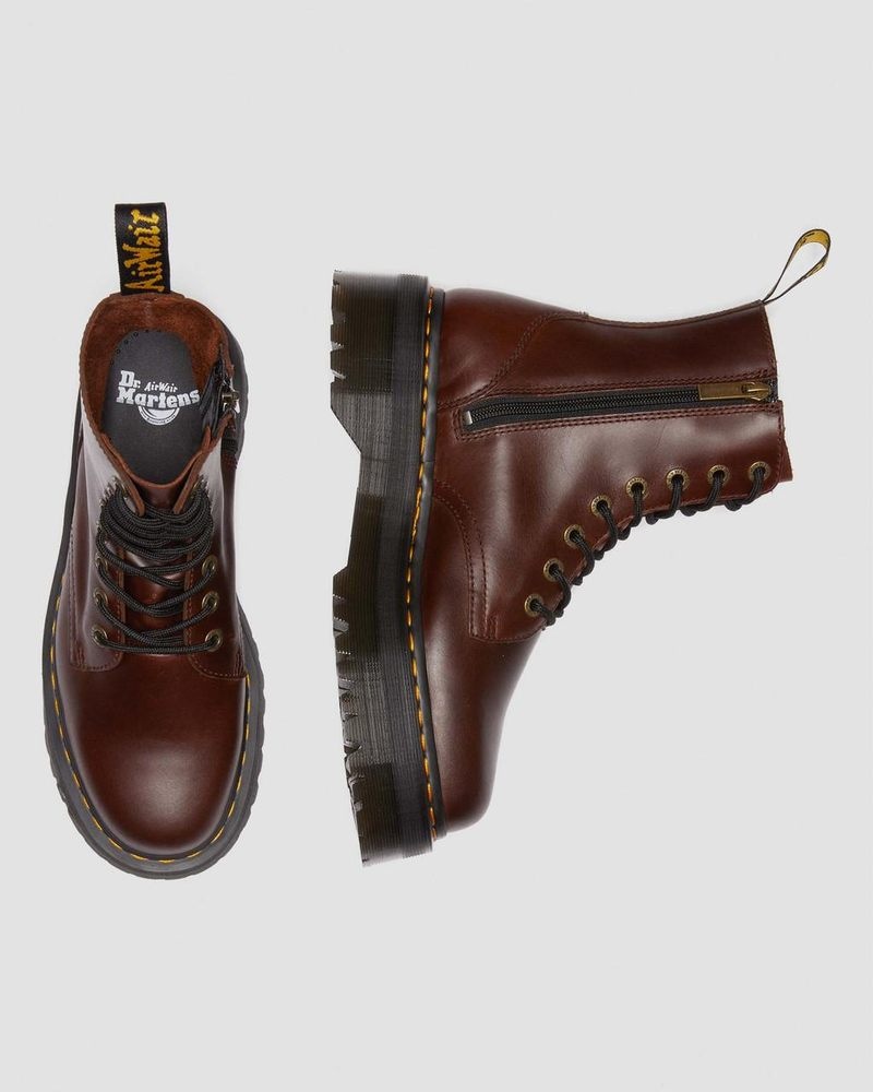 Dr Martin Martens Jadon Boot Pull Up Leather Platforms Platforms Boots Dark Brown | YW33-A6ML