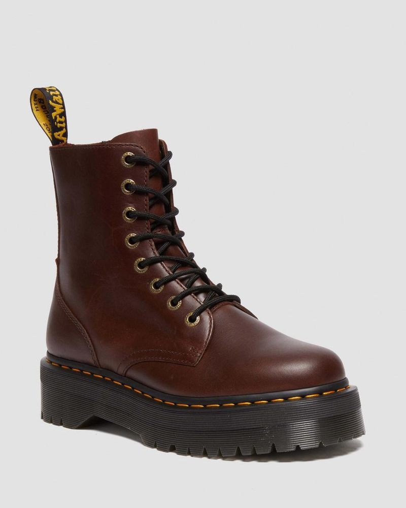 Dr Martin Martens Jadon Boot Pull Up Leather Platforms Platforms Boots Dark Brown | YW33-A6ML