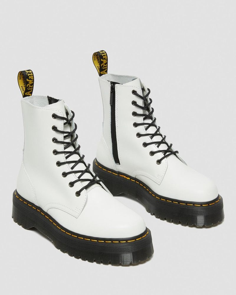 Dr Martin Martens Jadon Boot Smooth Leather Platforms (Polished Smooth) Platforms Boots White | IE77-P2BU