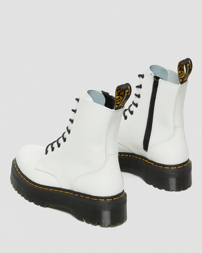 Dr Martin Martens Jadon Boot Smooth Leather Platforms (Polished Smooth) Platforms Boots White | IE77-P2BU