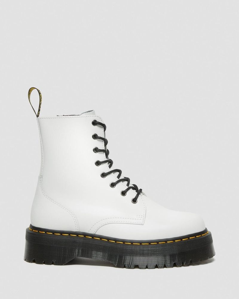 Dr Martin Martens Jadon Boot Smooth Leather Platforms (Polished Smooth) Platforms Boots White | IE77-P2BU